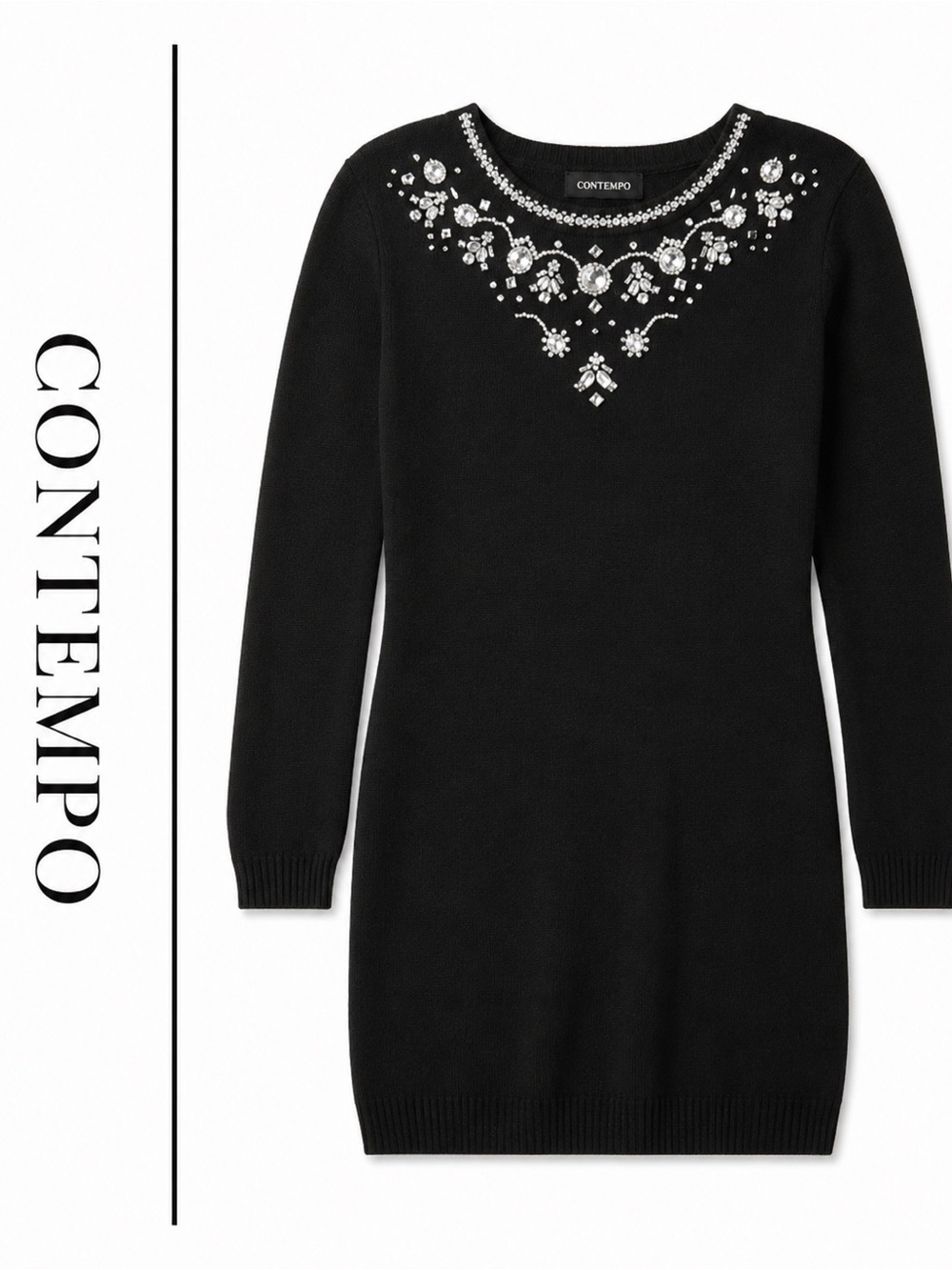 Vintage Contempo Black Embellished Sweater Dress – Women’s Size 8